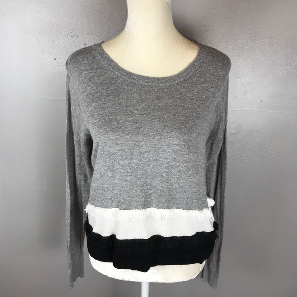 Kensie long sleeve striped top fringe M - Picture 2 of 8